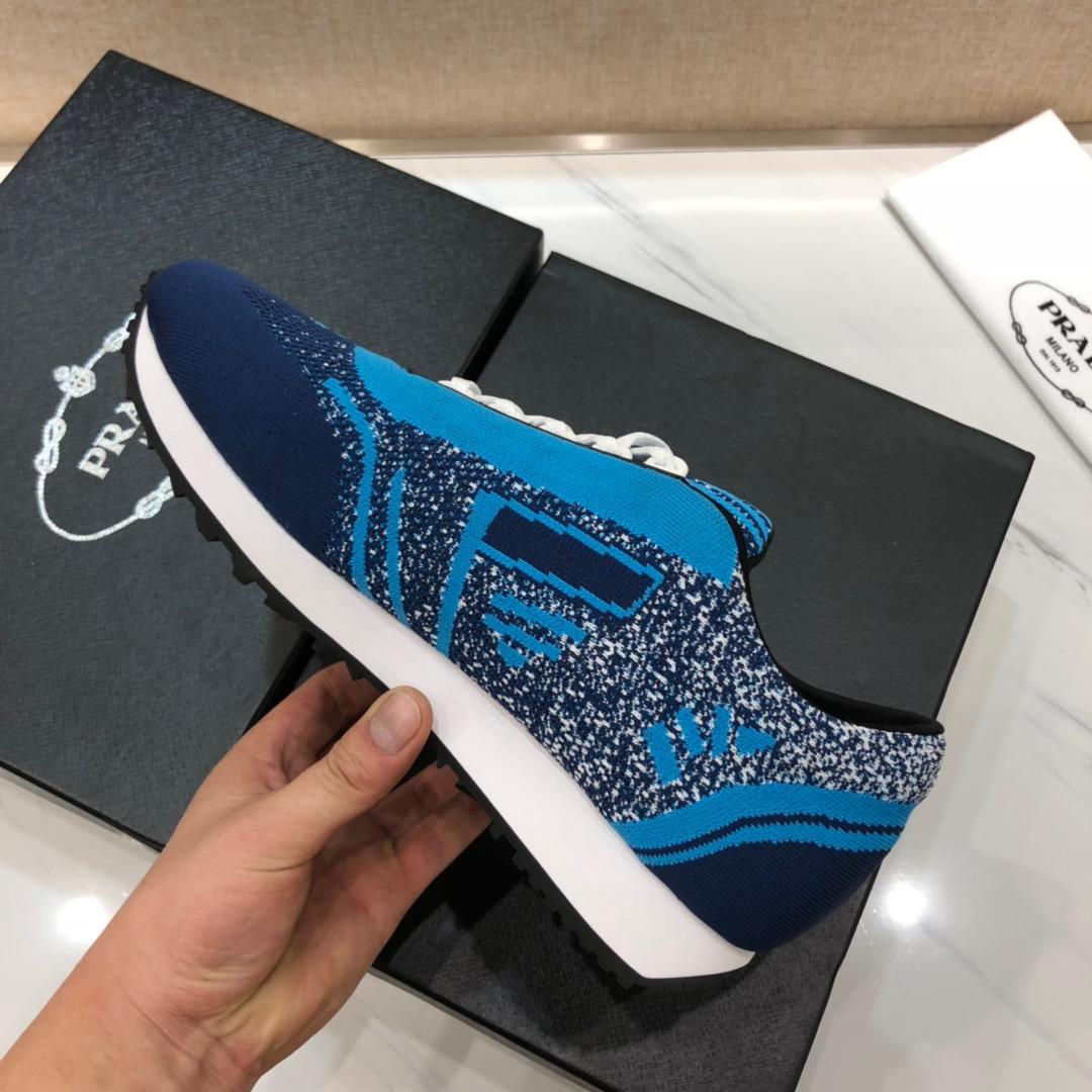 Prada Perfect Quality Sneakers Navy and sky blue Prada print with white sole MS071248