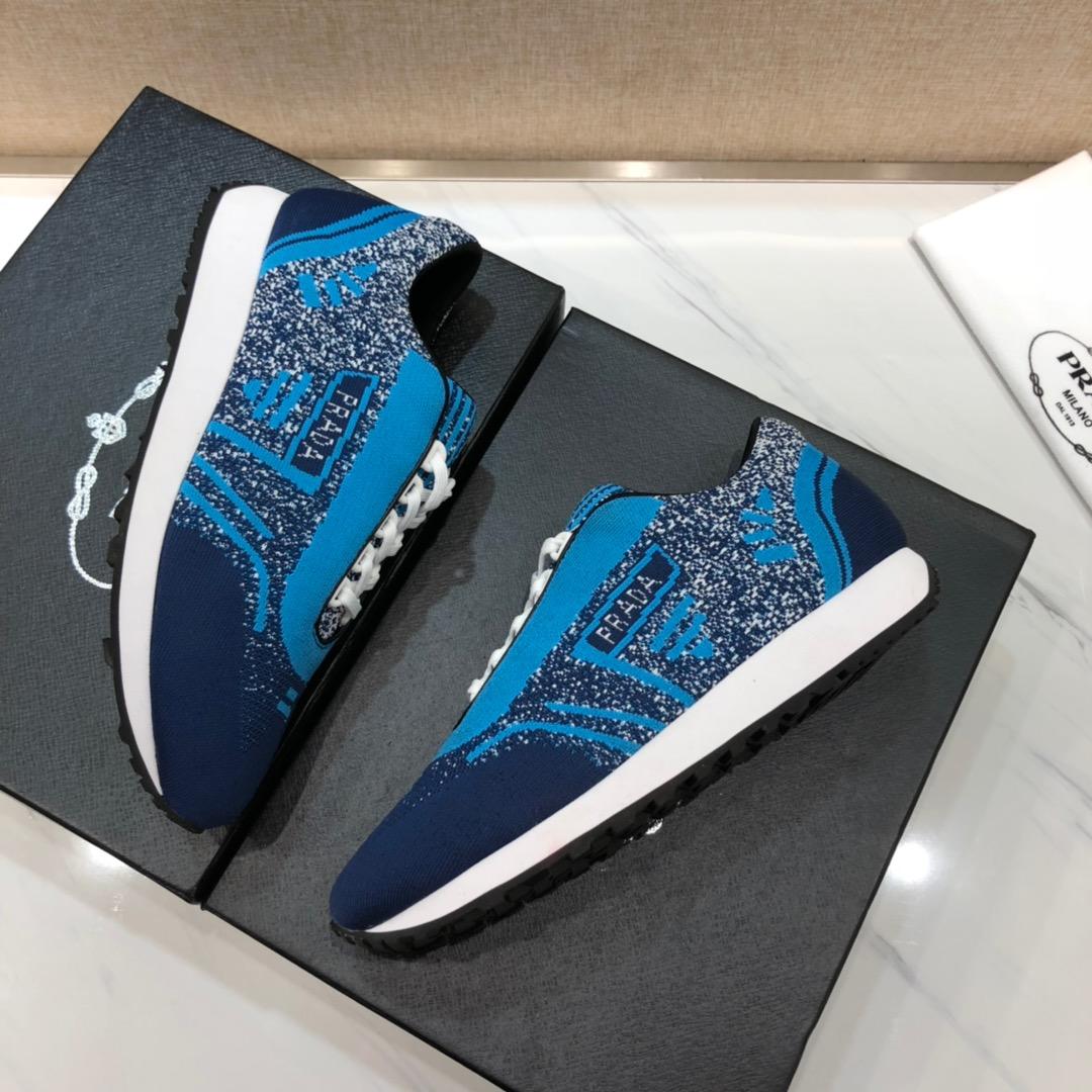 Prada Perfect Quality Sneakers Navy and sky blue Prada print with white sole MS071248