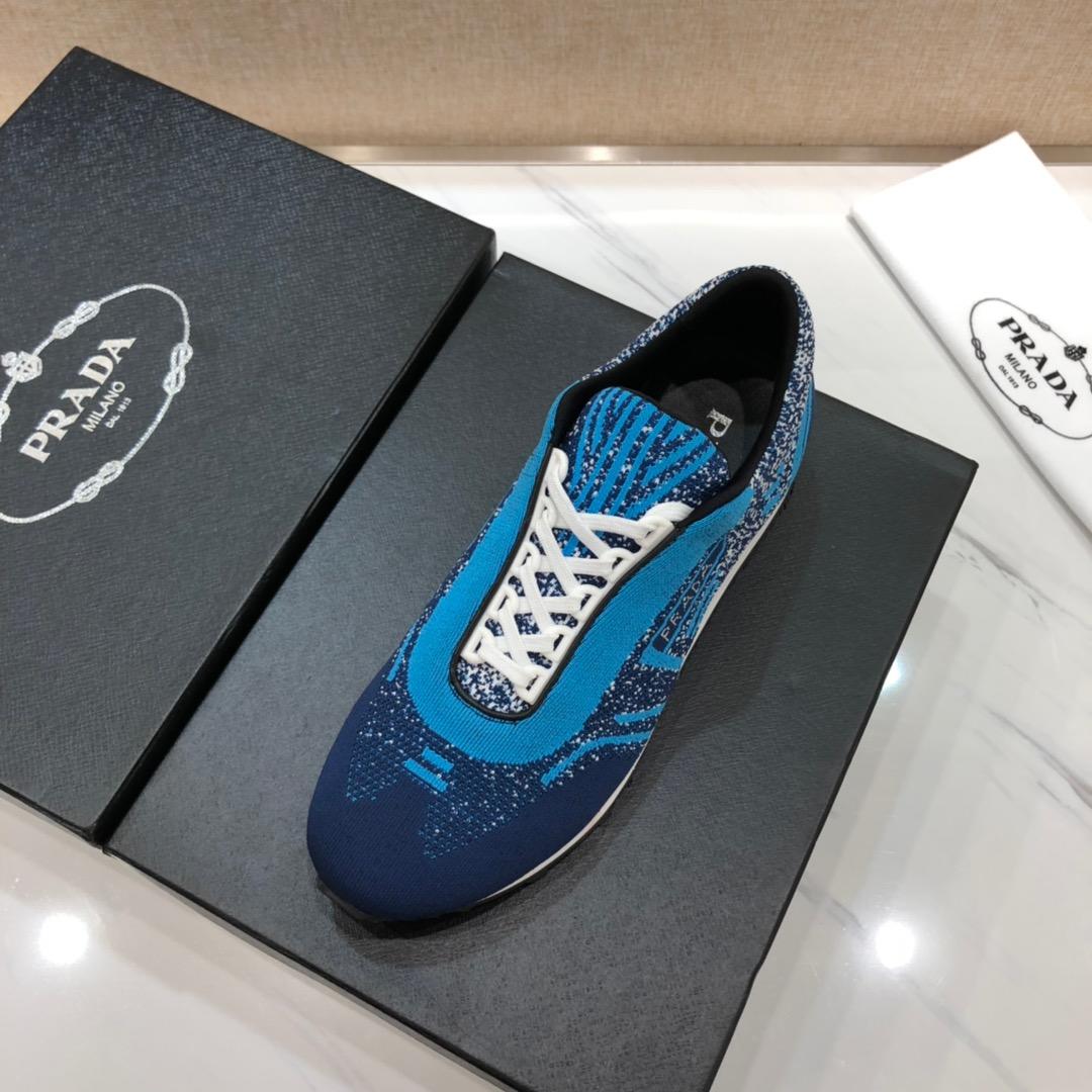 Prada Perfect Quality Sneakers Navy and sky blue Prada print with white sole MS071248