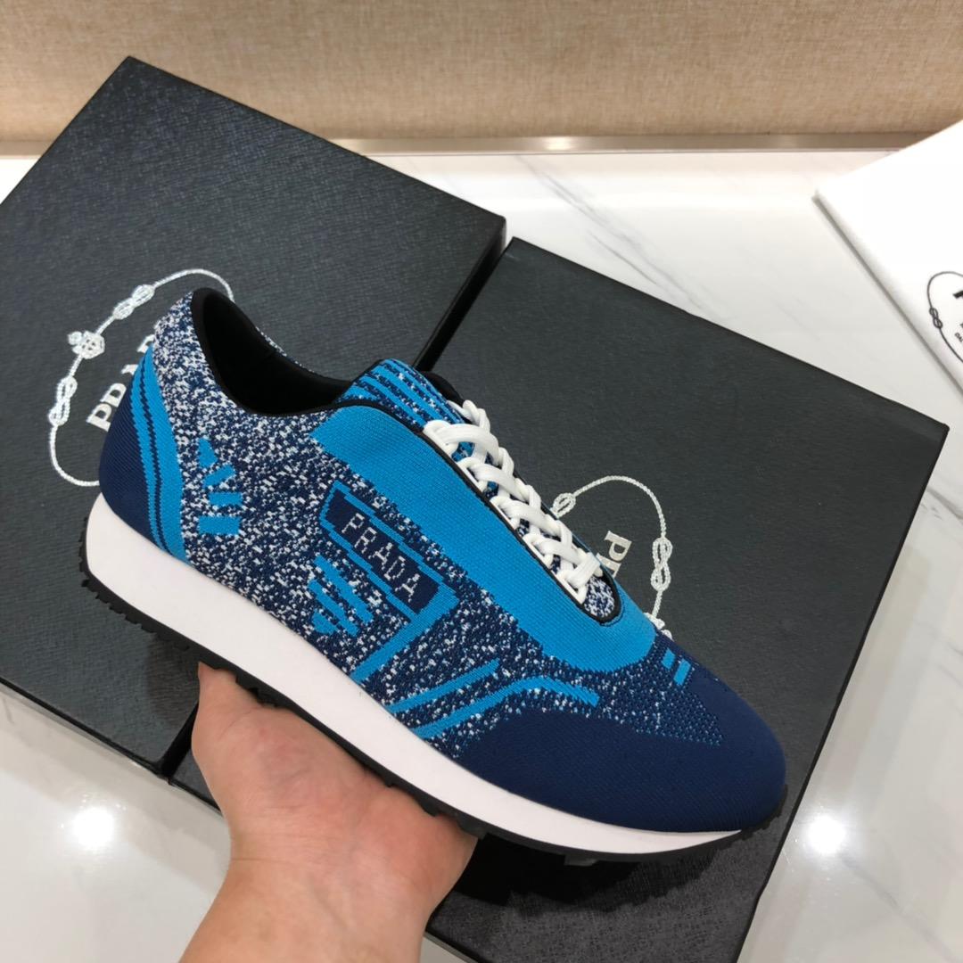 Prada Perfect Quality Sneakers Navy and sky blue Prada print with white sole MS071248