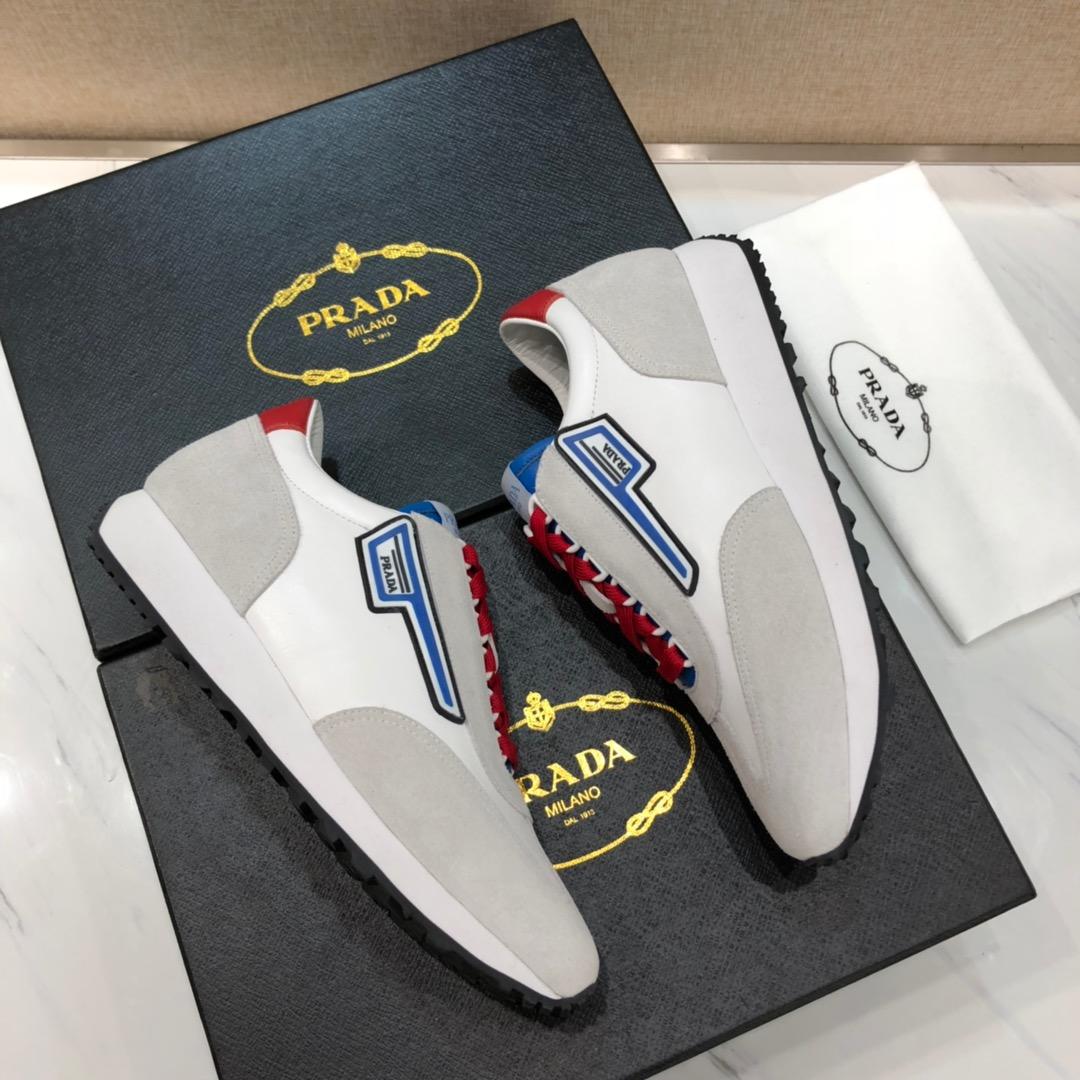 Prada Perfect Quality Sneakers Grey suede and Prada print with white sole MS071286