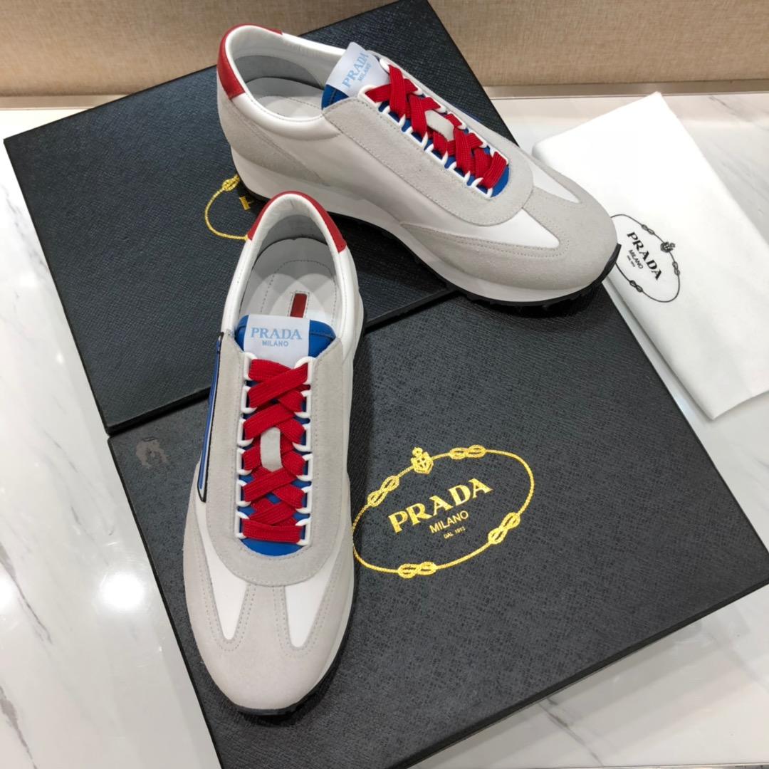 Prada Perfect Quality Sneakers Grey suede and Prada print with white sole MS071286