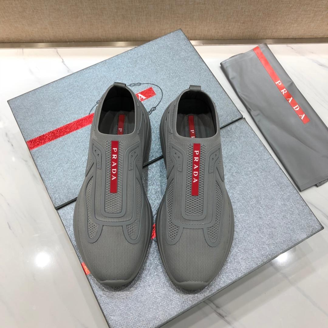 Prada Perfect Quality Sneakers Grey and red Prada patch with grey sole MS071295