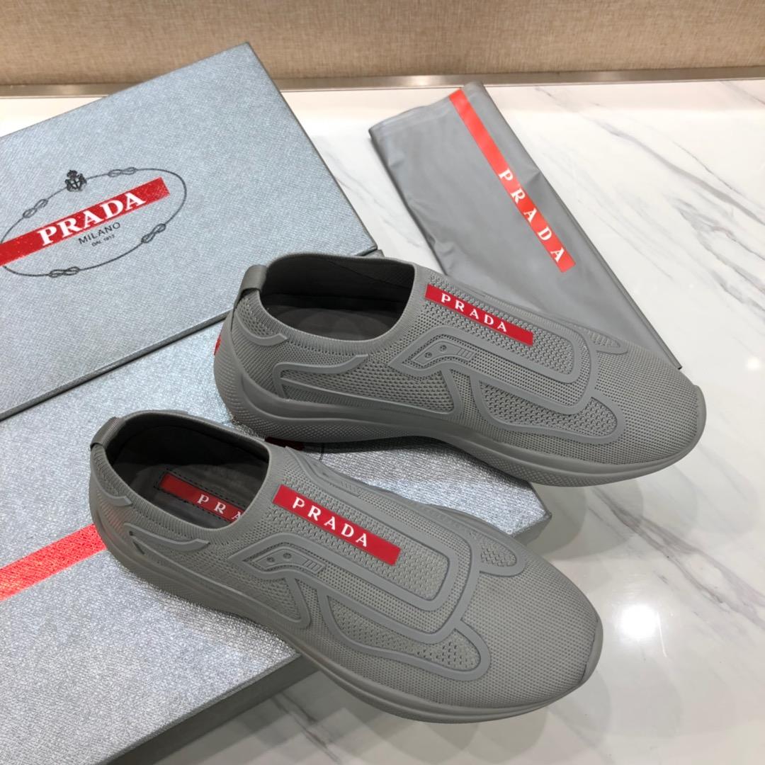 Prada Perfect Quality Sneakers Grey and red Prada patch with grey sole MS071295