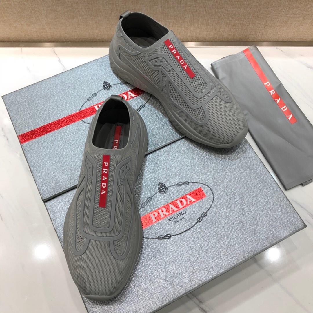 Prada Perfect Quality Sneakers Grey and red Prada patch with grey sole MS071295