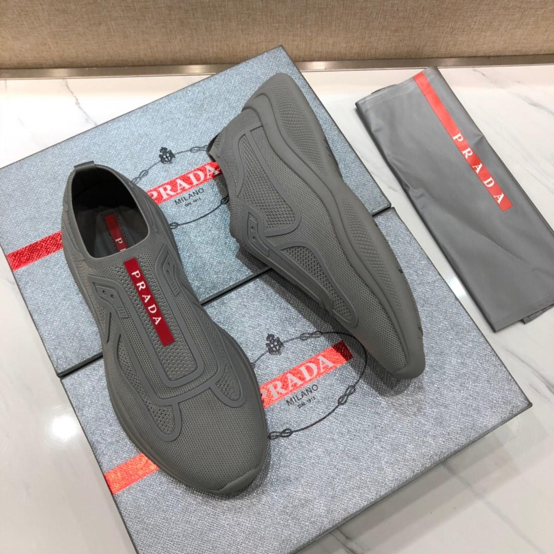 Prada Perfect Quality Sneakers Grey and red Prada patch with grey sole MS071295