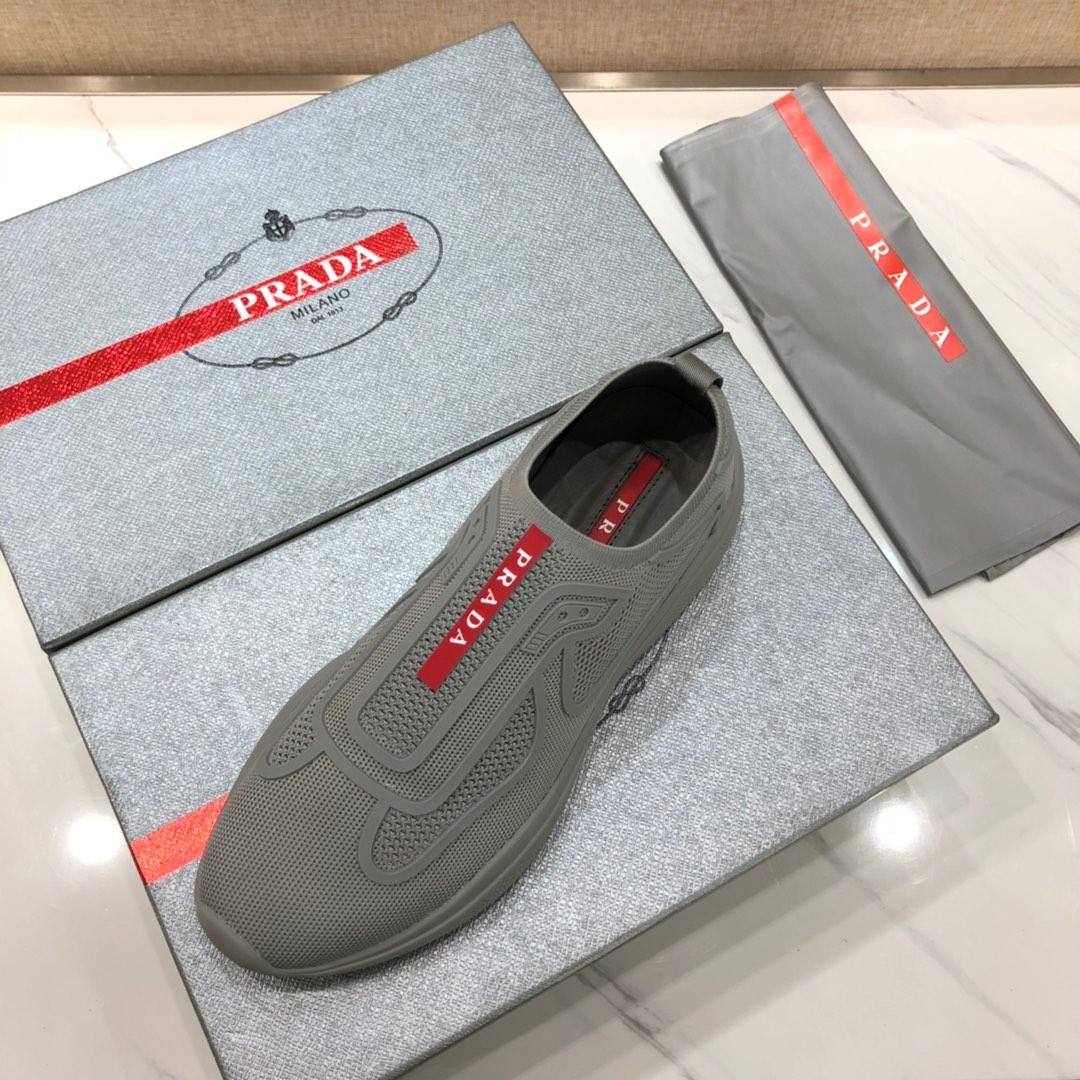 Prada Perfect Quality Sneakers Grey and red Prada patch with grey sole MS071295