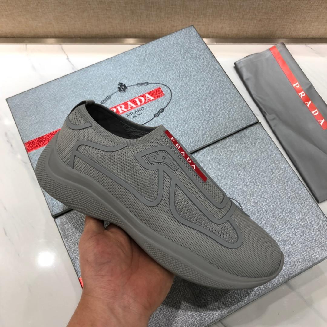 Prada Perfect Quality Sneakers Grey and red Prada patch with grey sole MS071295