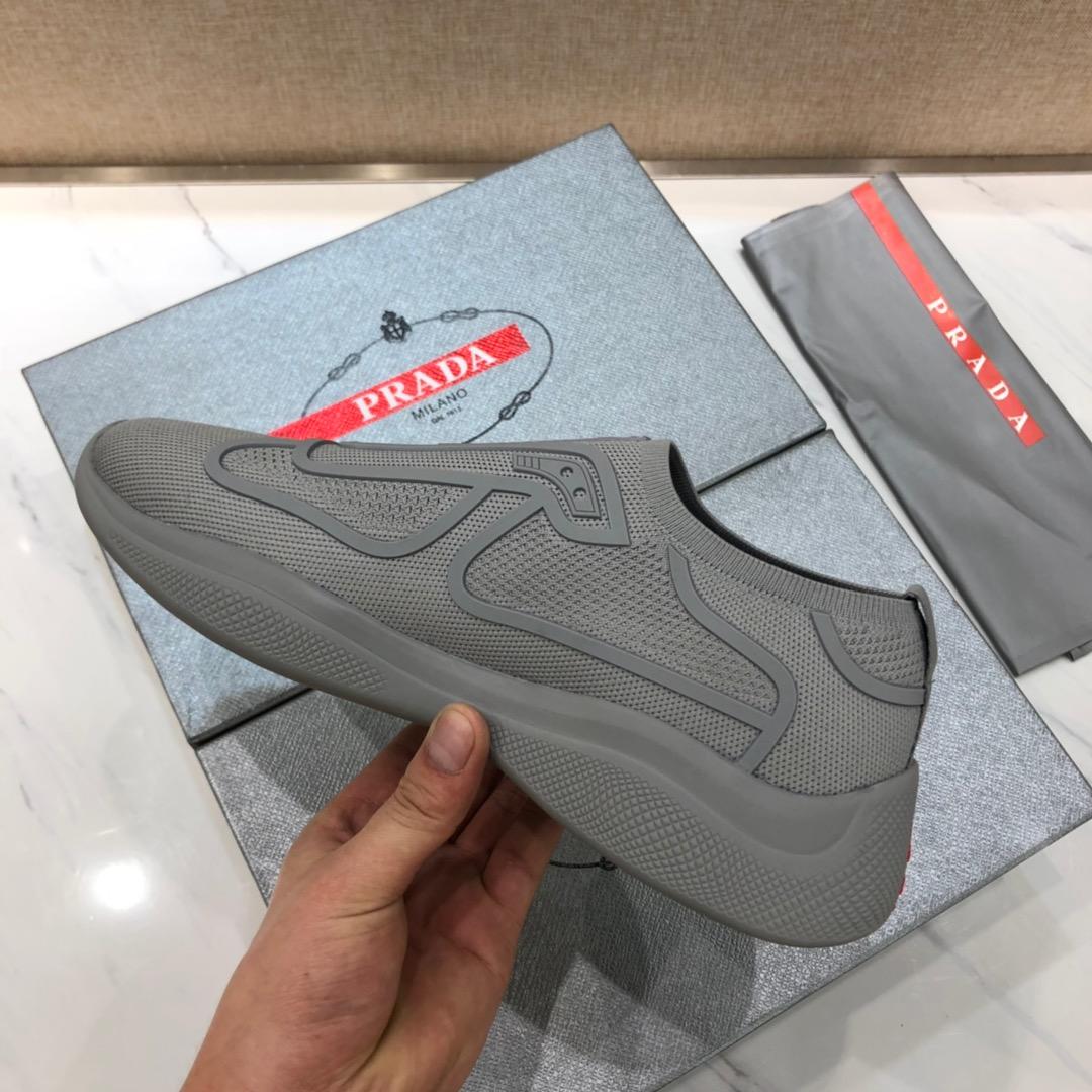 Prada Perfect Quality Sneakers Grey and red Prada patch with grey sole MS071295