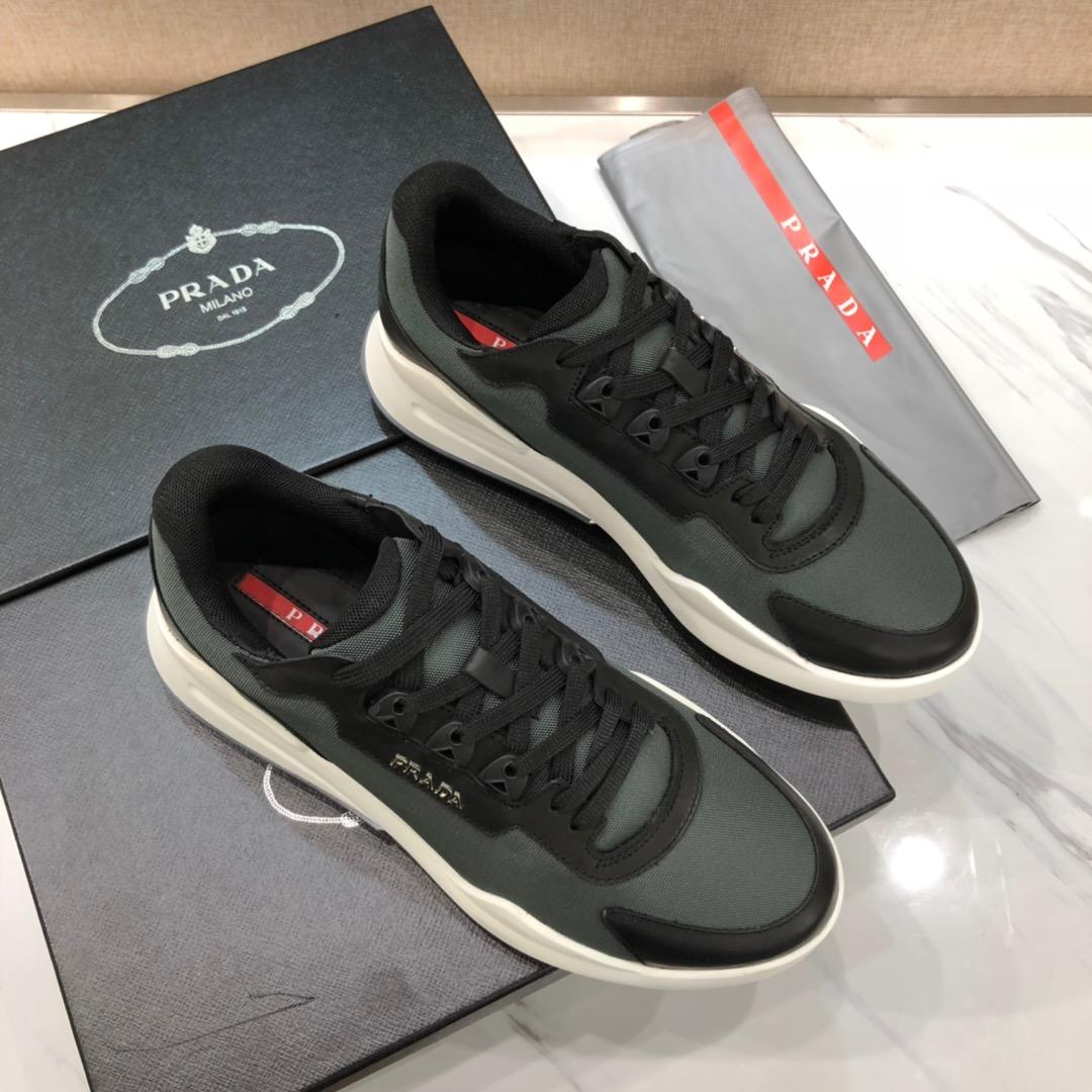 Prada Perfect Quality Sneakers Grey and black leather details with white sole MS071289