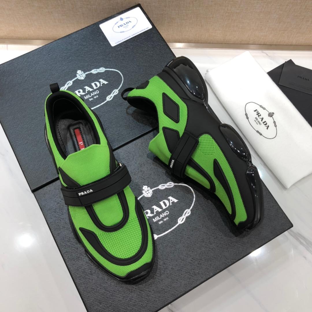 Prada Perfect Quality Sneakers Green and black details with black sole MS071304