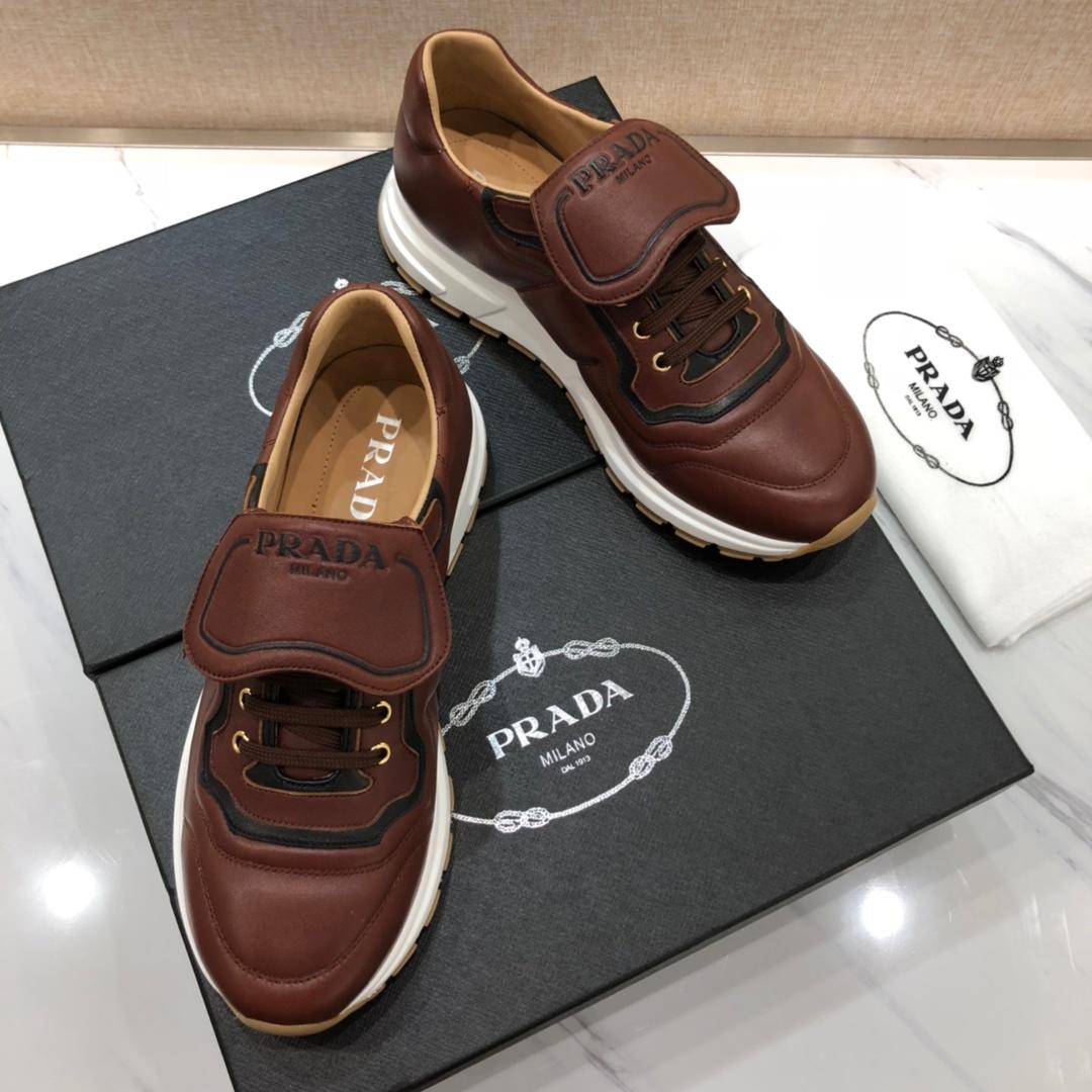 Prada Perfect Quality Sneakers Brown and Prada printed tongue with white sole MS071234