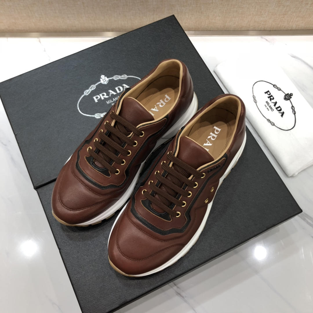 Prada Perfect Quality Sneakers Brown and black line detail with white sole MS071232