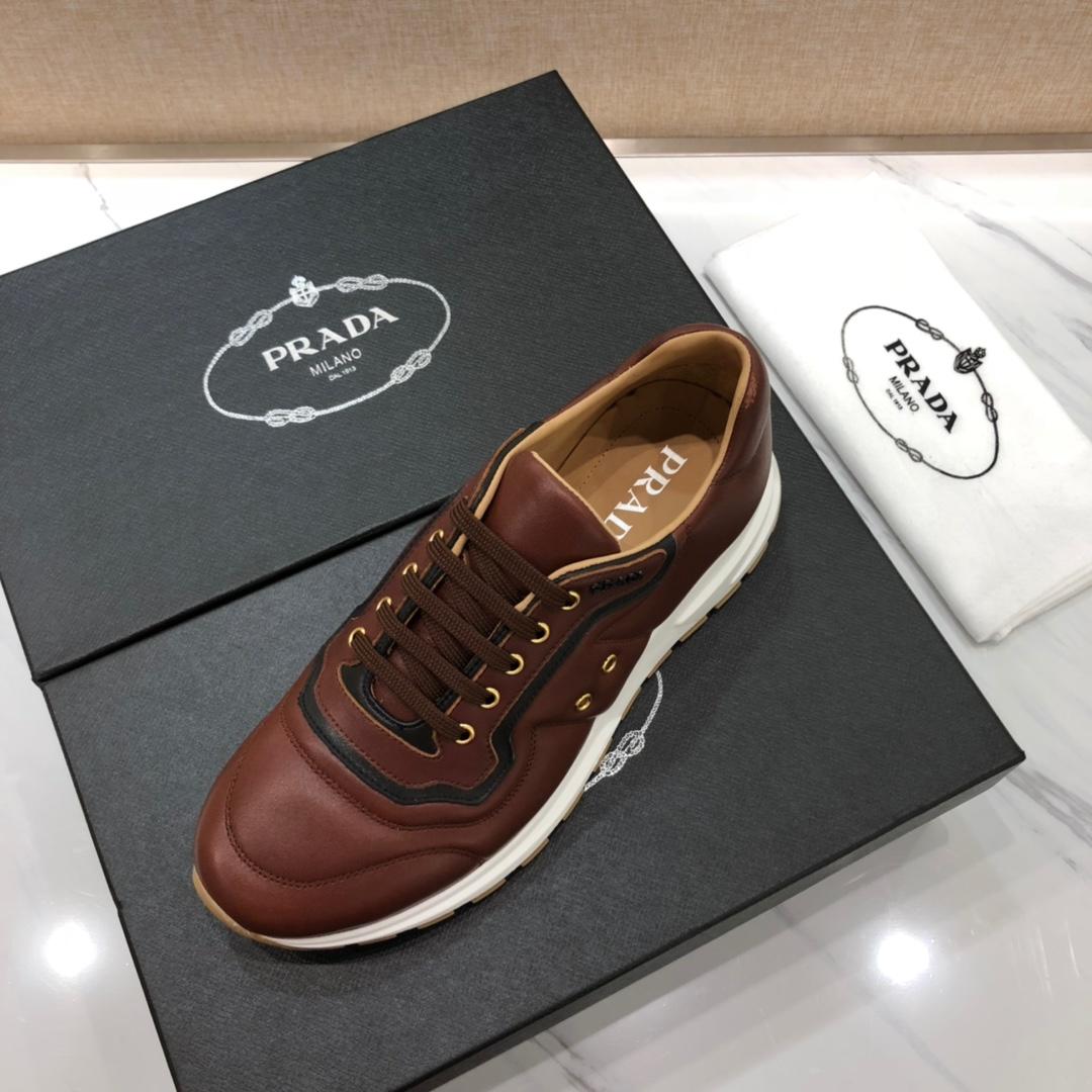 Prada Perfect Quality Sneakers Brown and black line detail with white sole MS071232