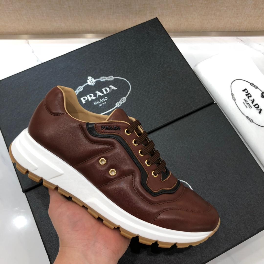 Prada Perfect Quality Sneakers Brown and black line detail with white sole MS071232