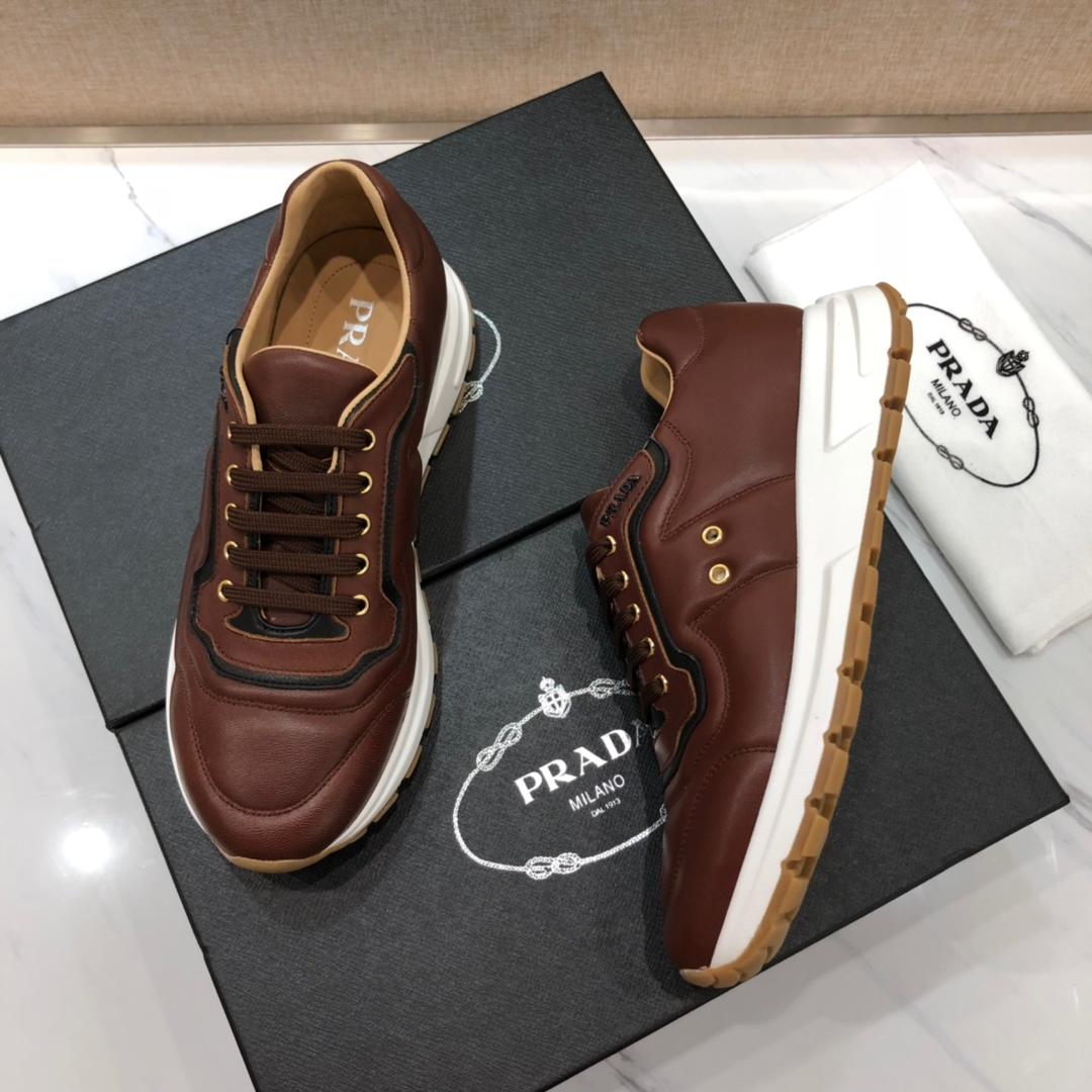 Prada Perfect Quality Sneakers Brown and black line detail with white sole MS071232