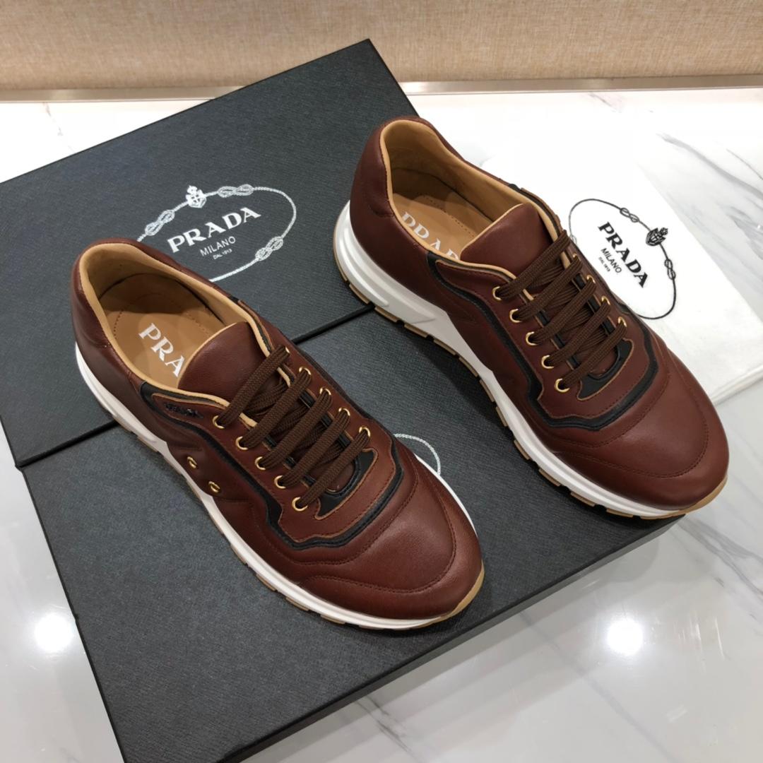 Prada Perfect Quality Sneakers Brown and black line detail with white sole MS071232