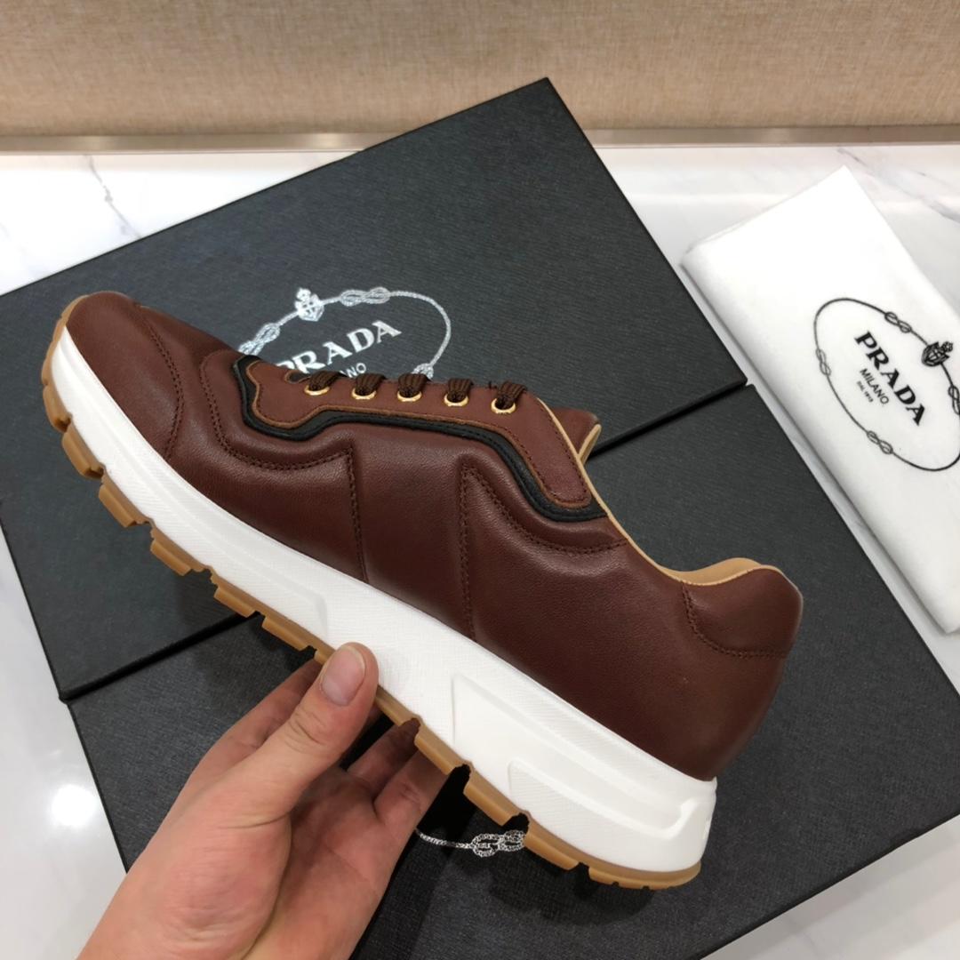 Prada Perfect Quality Sneakers Brown and black line detail with white sole MS071232