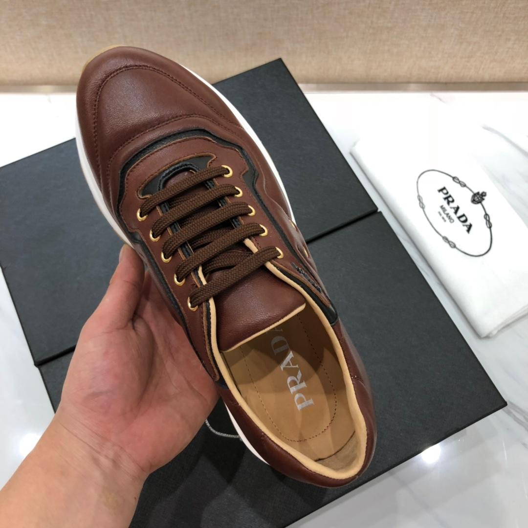 Prada Perfect Quality Sneakers Brown and black line detail with white sole MS071232