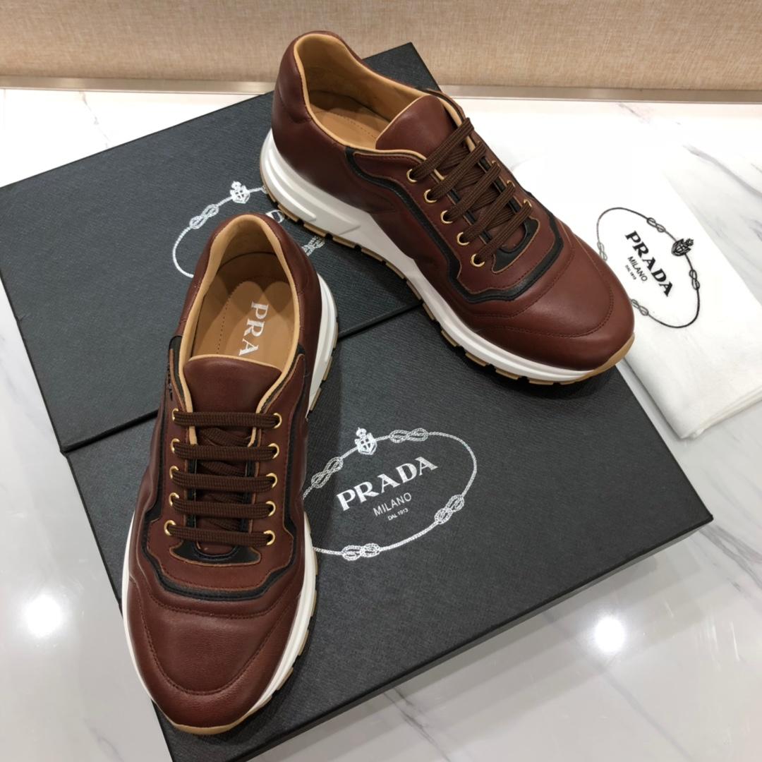 Prada Perfect Quality Sneakers Brown and black line detail with white sole MS071232