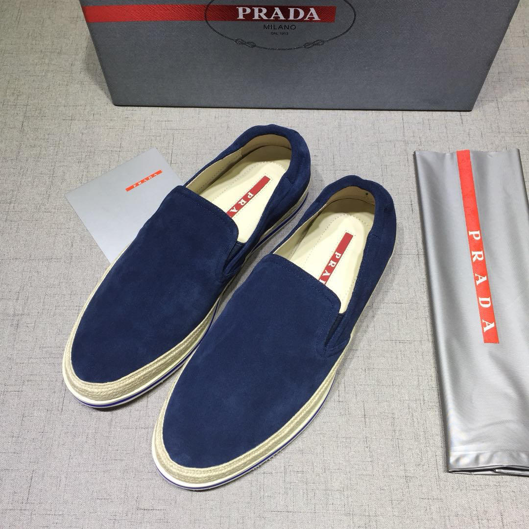 Prada Perfect Quality Sneakers Blue suede and white rubber sole MS071275