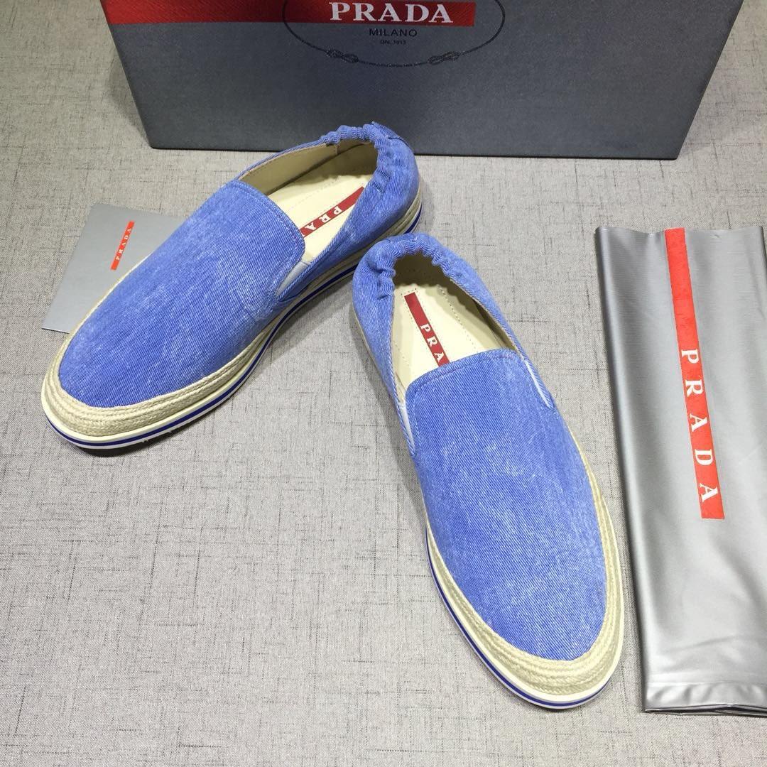 Prada Perfect Quality Sneakers Blue canvas and white rubber sole MS071278