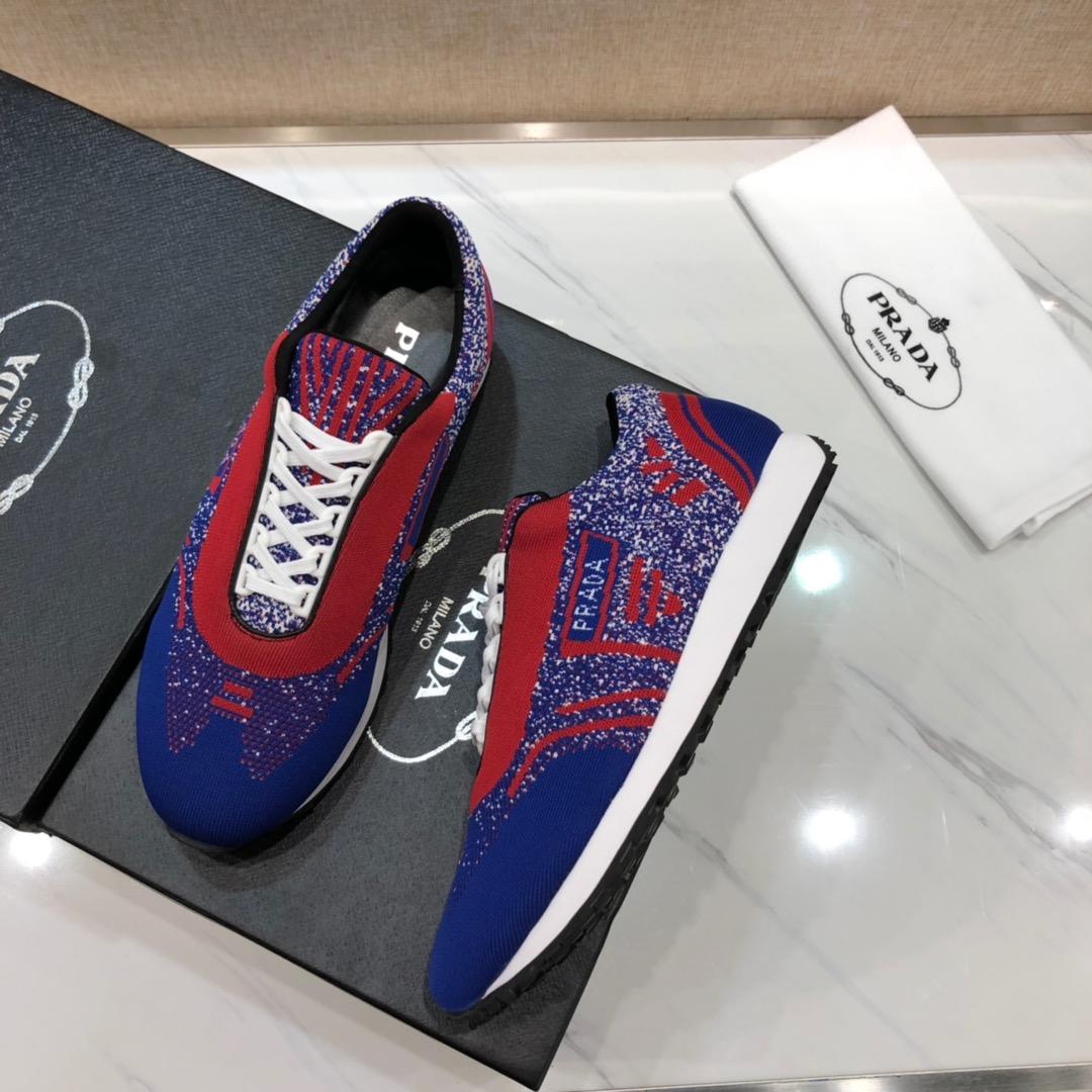 Prada Perfect Quality Sneakers Blue and red Prada print with white sole MS071246