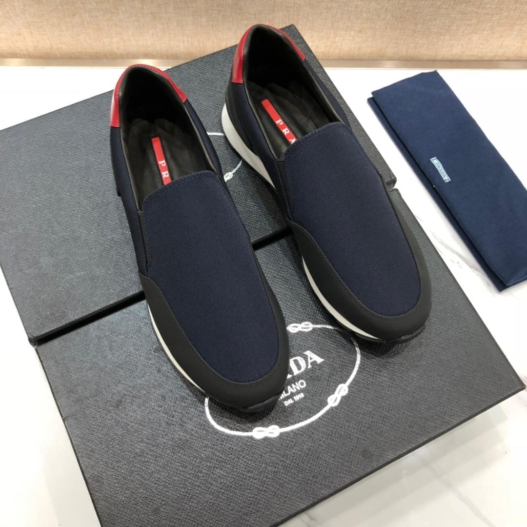 Prada Perfect Quality Sneakers Blue and red heel with white sole MS071297