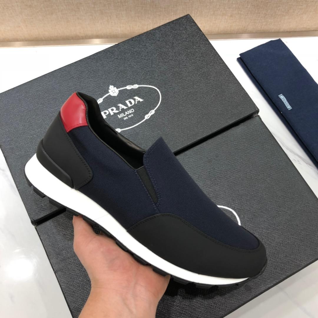 Prada Perfect Quality Sneakers Blue and red heel with white sole MS071297