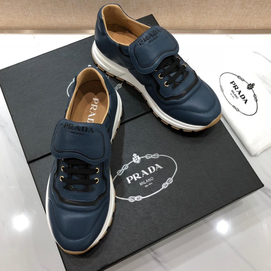 Prada Perfect Quality Sneakers Blue and Prada printed tongue with white sole MS071236