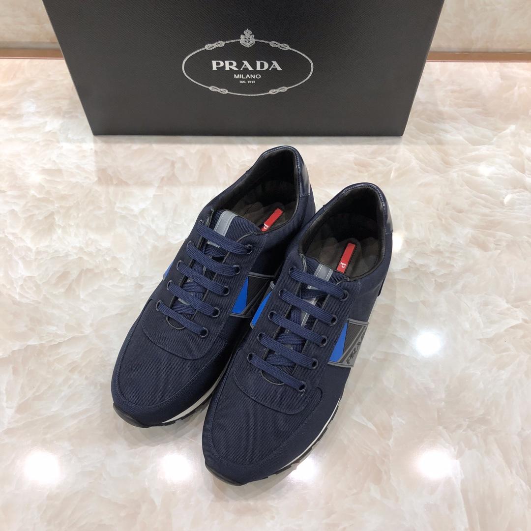 Prada Perfect Quality Sneakers Blue and Prada patches with white soles MS071315