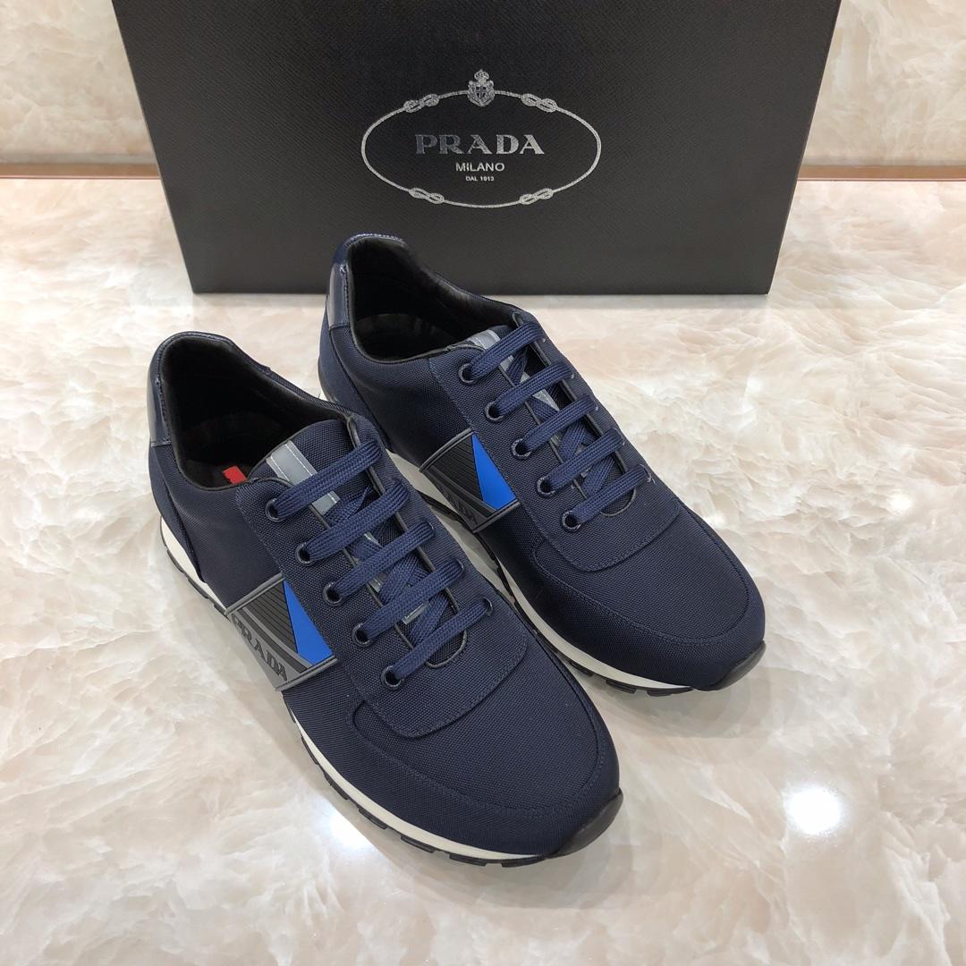 Prada Perfect Quality Sneakers Blue and Prada patches with white soles MS071315