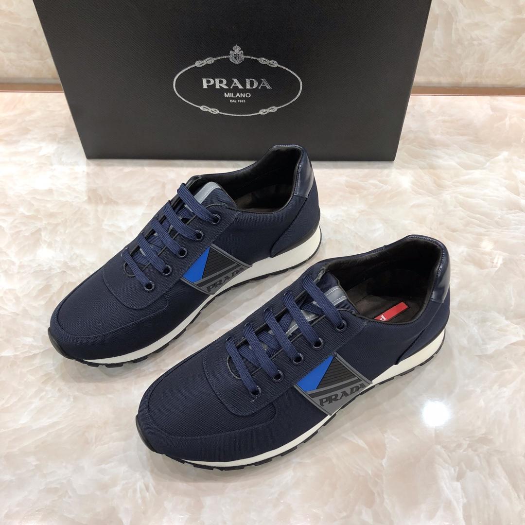 Prada Perfect Quality Sneakers Blue and Prada patches with white soles MS071315