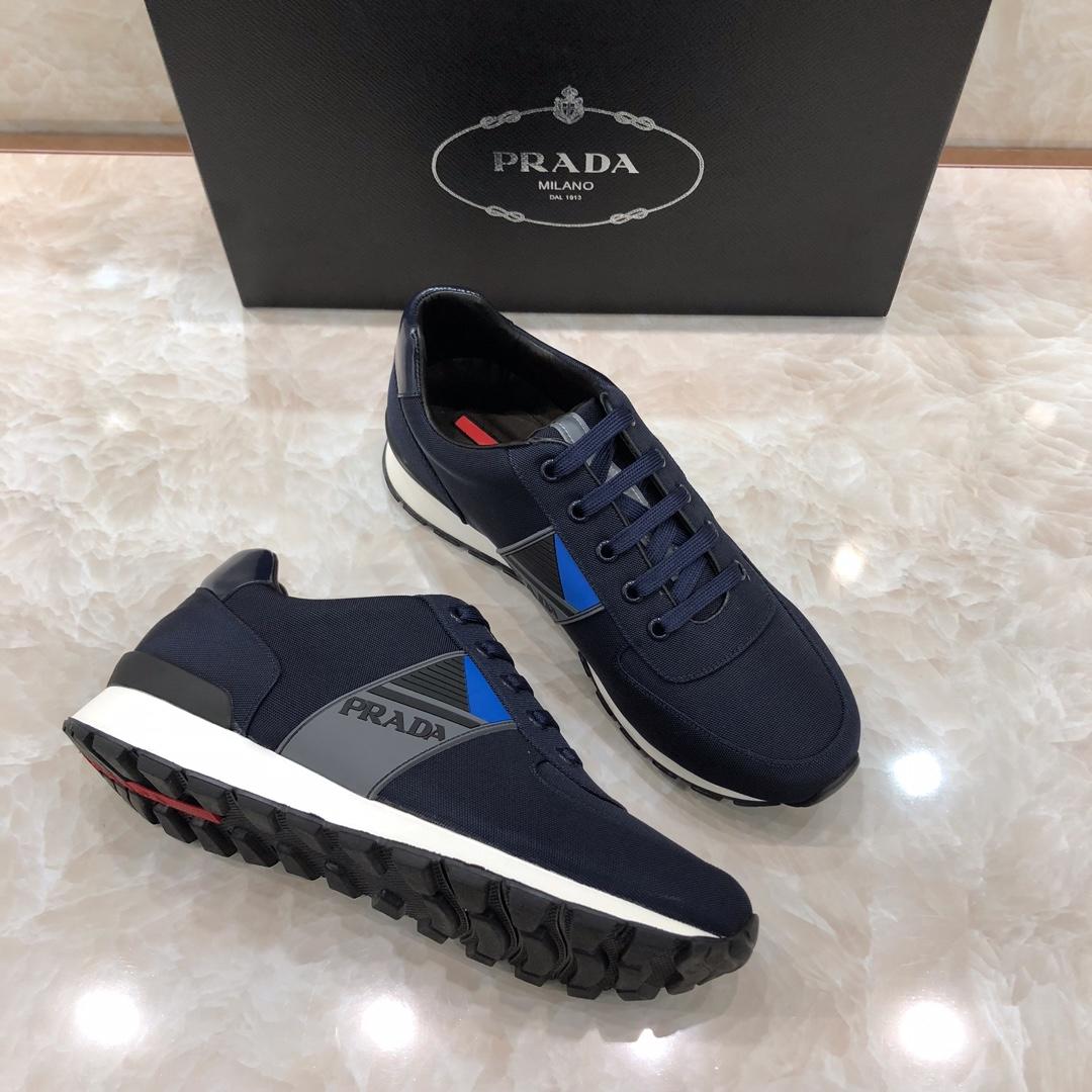 Prada Perfect Quality Sneakers Blue and Prada patches with white soles MS071315