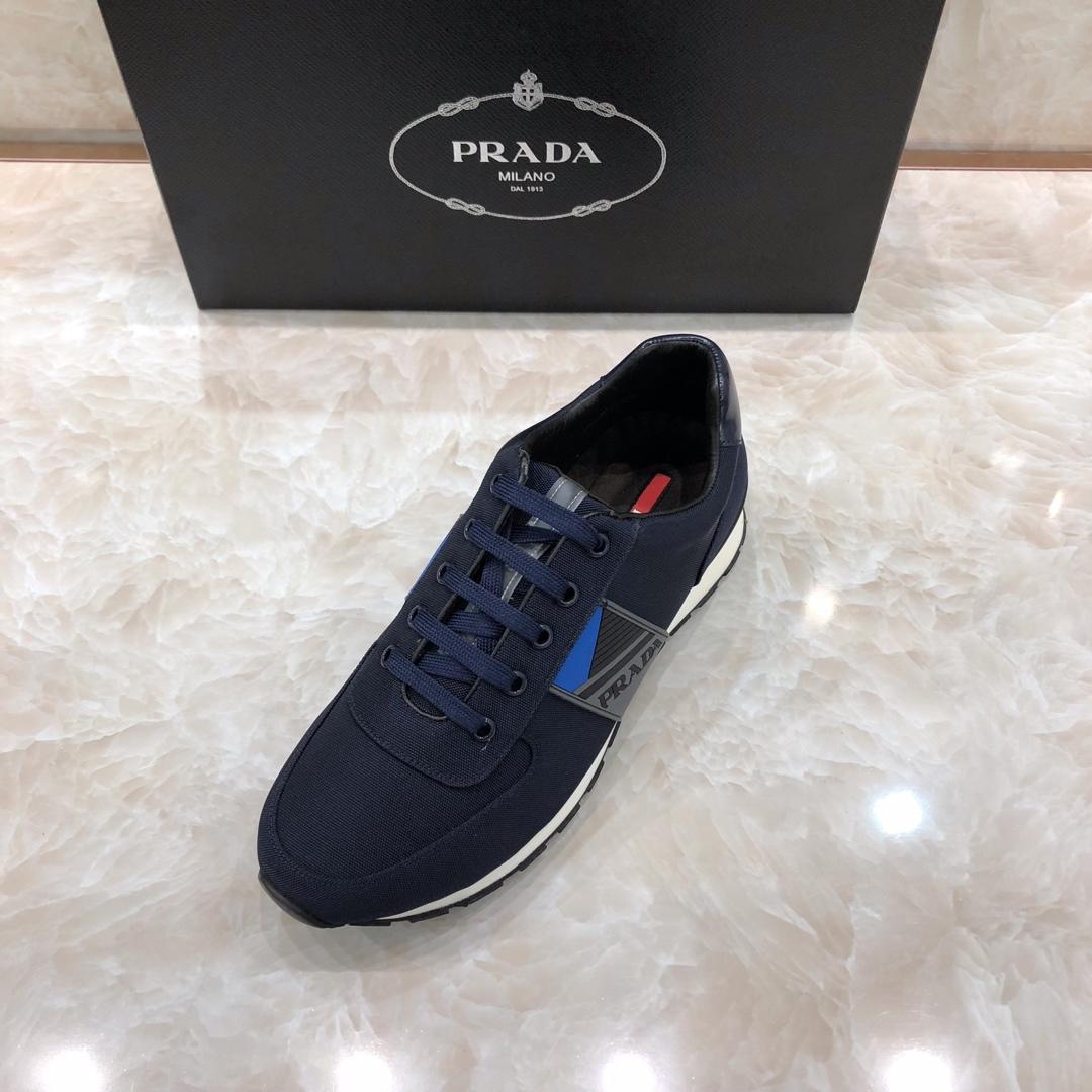 Prada Perfect Quality Sneakers Blue and Prada patches with white soles MS071315