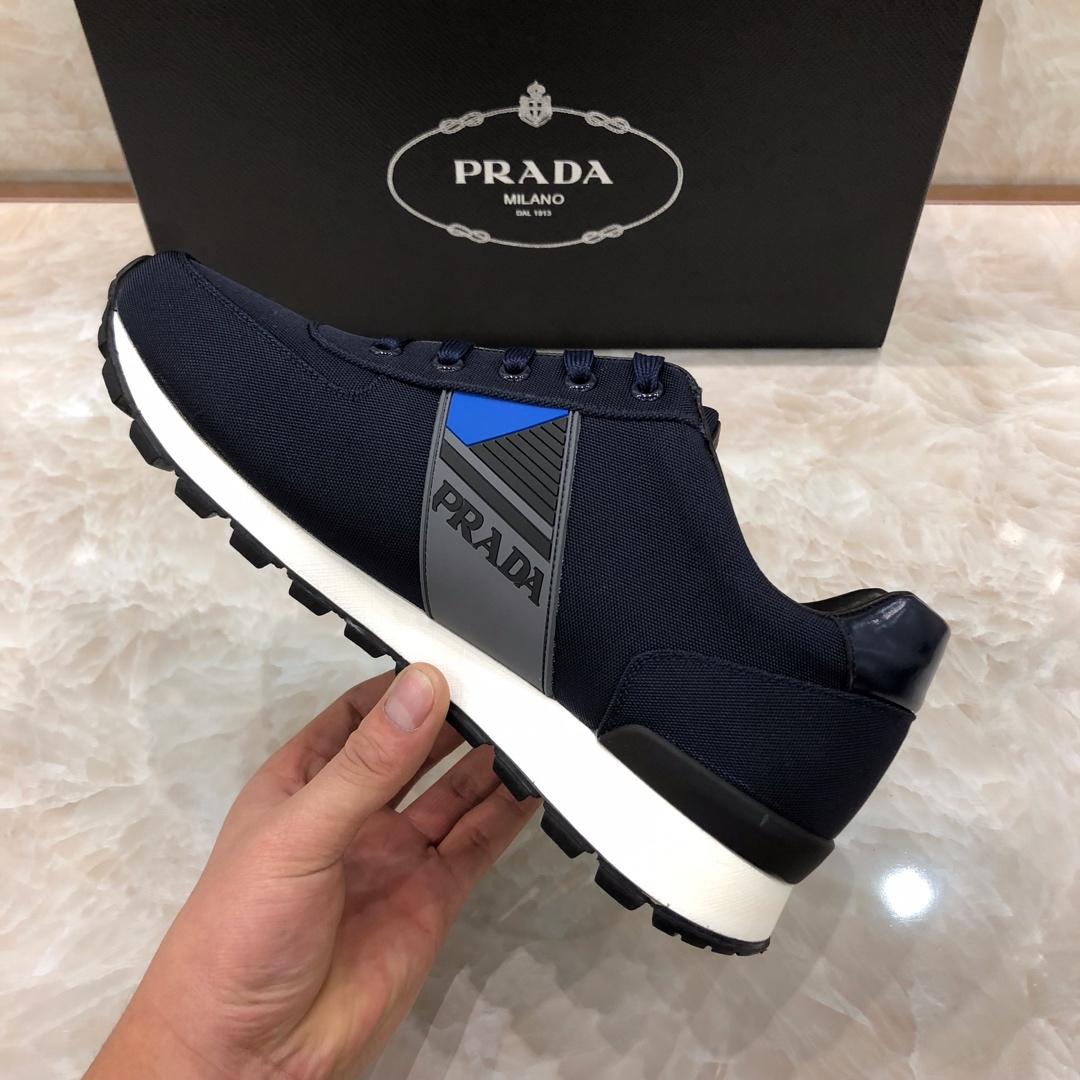 Prada Perfect Quality Sneakers Blue and Prada patches with white soles MS071315