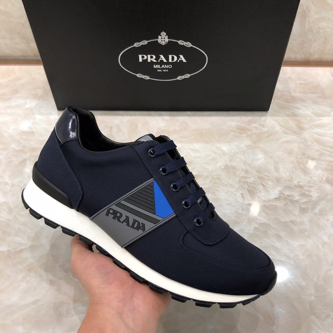 Prada Perfect Quality Sneakers Blue and Prada patches with white soles MS071315