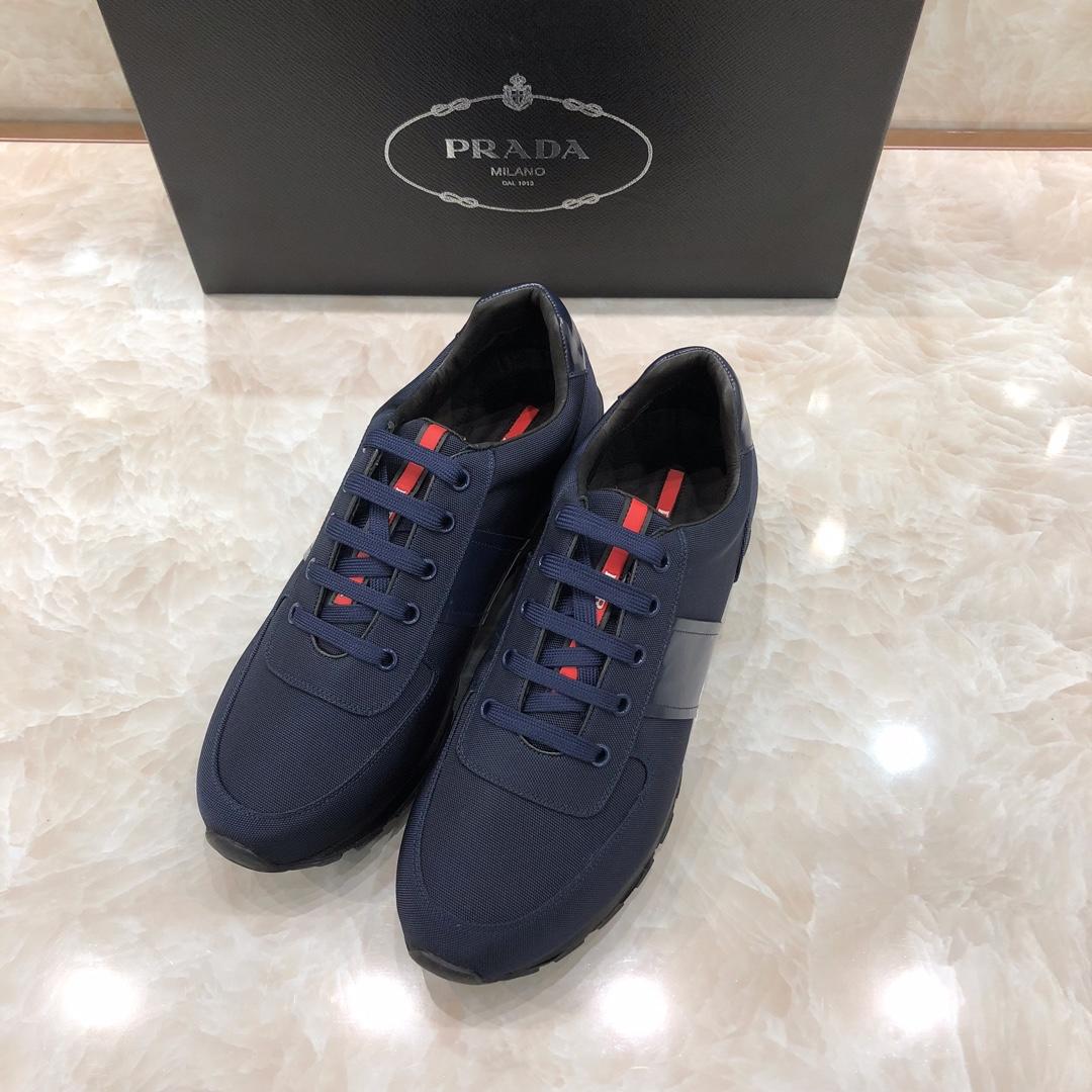 Prada Perfect Quality Sneakers Blue and blue leather heel with black sole MS071313