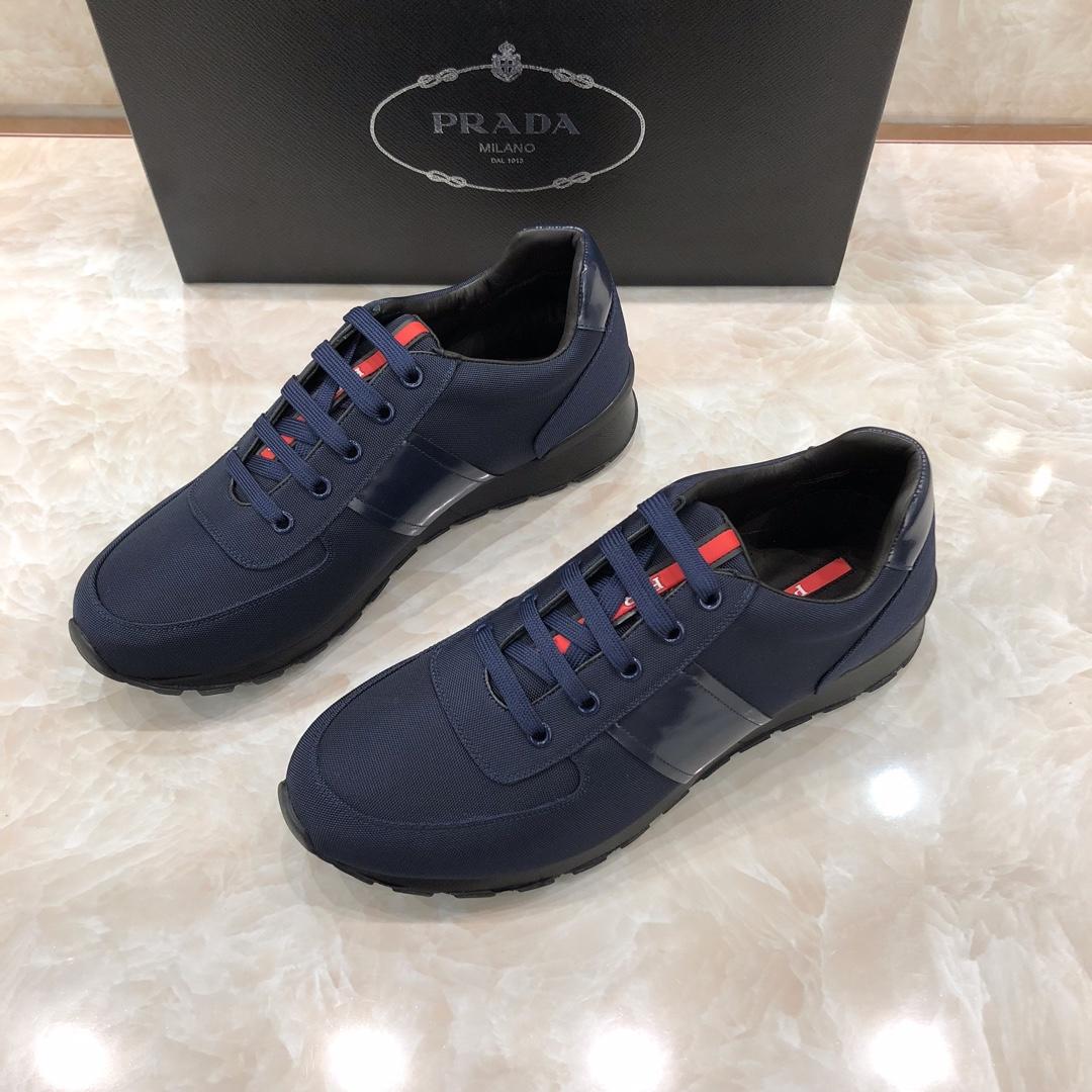 Prada Perfect Quality Sneakers Blue and blue leather heel with black sole MS071313