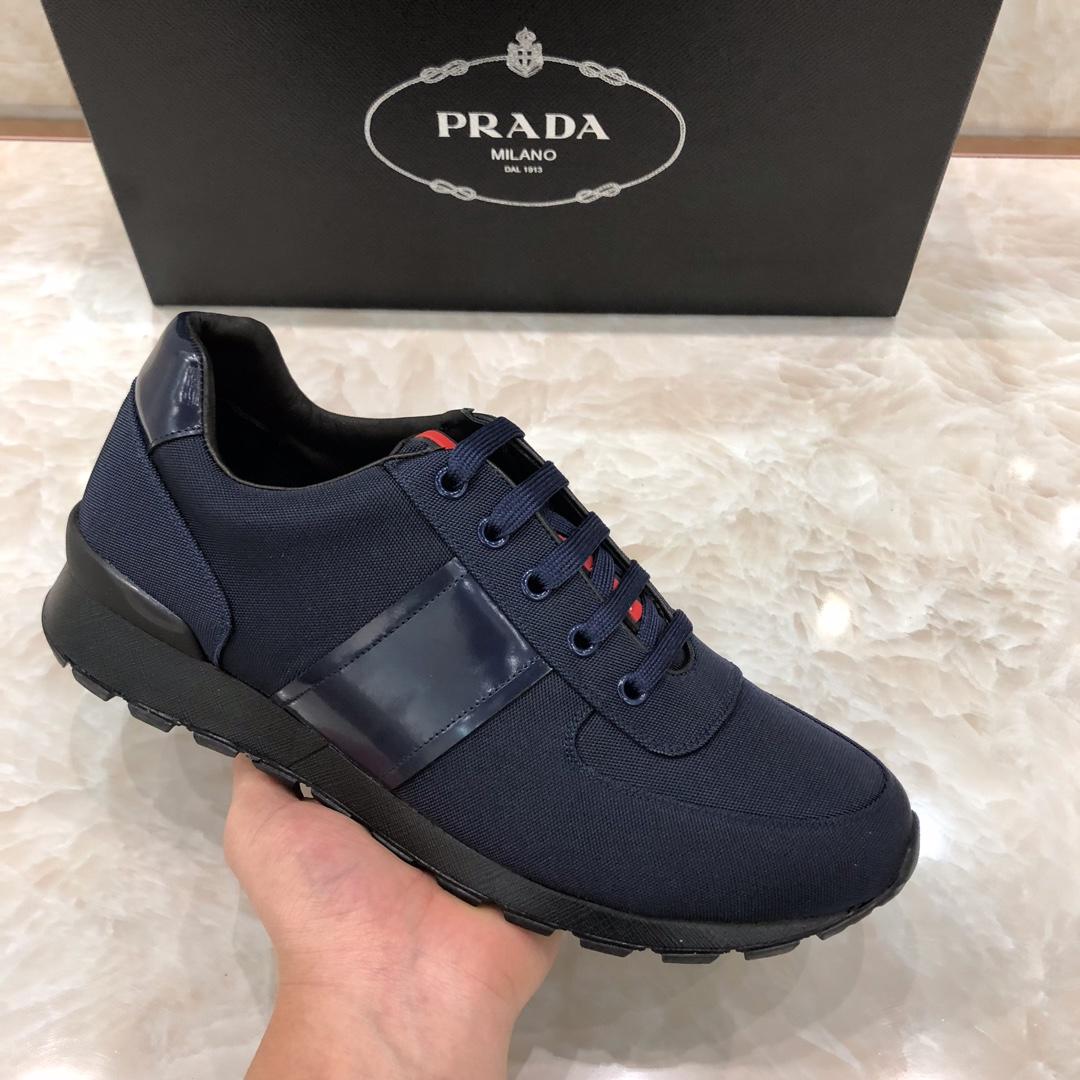 Prada Perfect Quality Sneakers Blue and blue leather heel with black sole MS071313