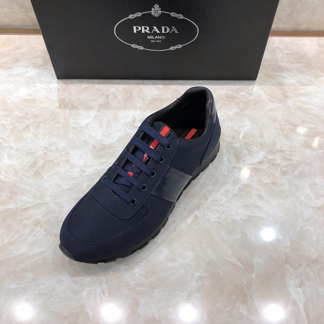 Prada Perfect Quality Sneakers Blue and blue leather heel with black sole MS071313