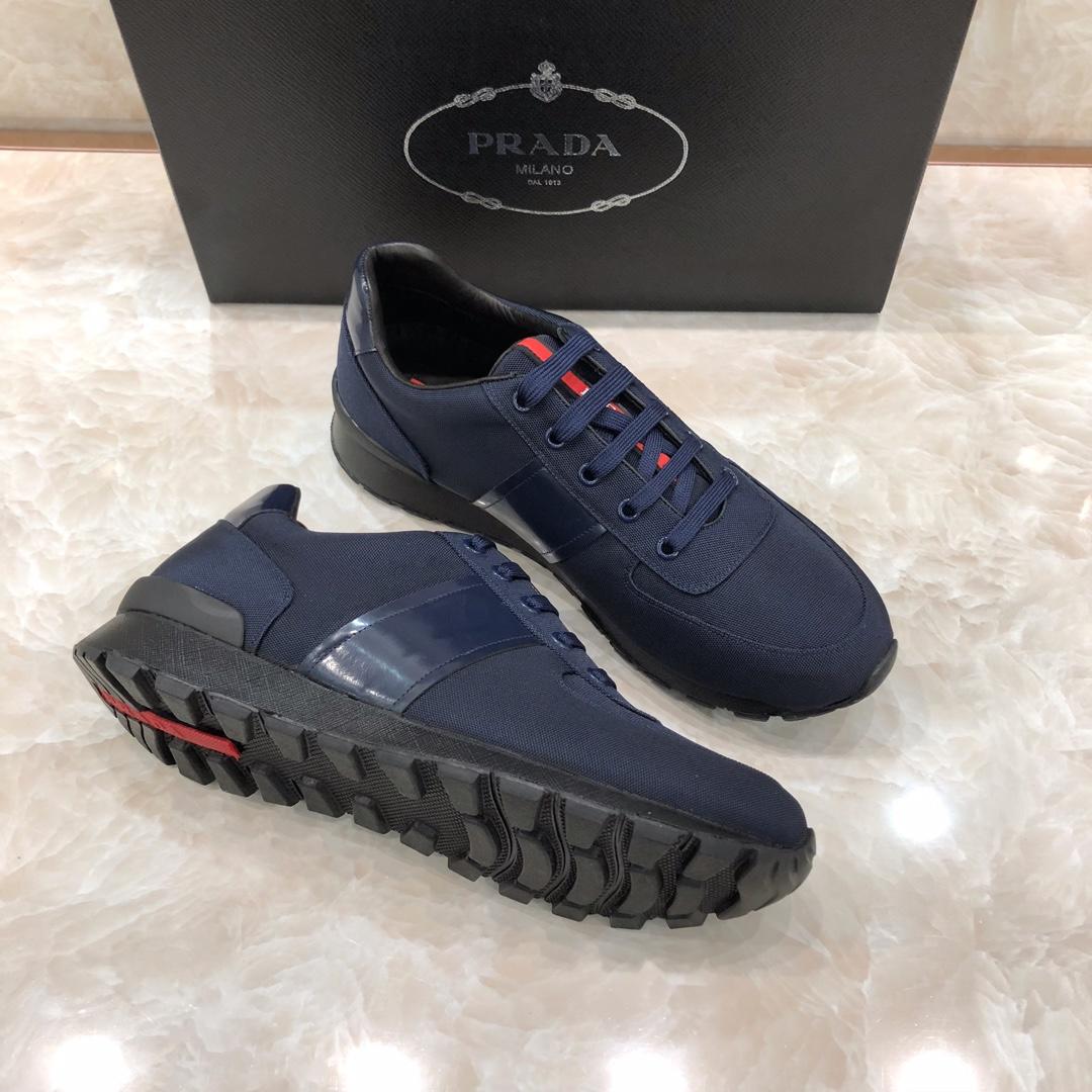 Prada Perfect Quality Sneakers Blue and blue leather heel with black sole MS071313