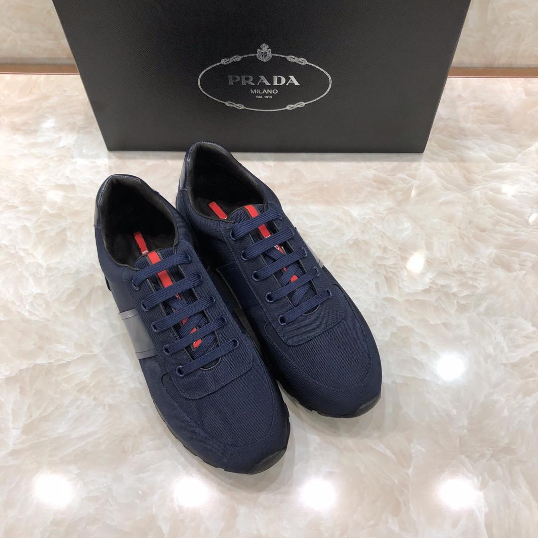 Prada Perfect Quality Sneakers Blue and blue leather heel with black sole MS071313