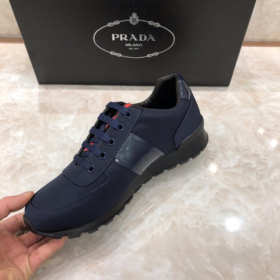 Prada Perfect Quality Sneakers Blue and blue leather heel with black sole MS071313