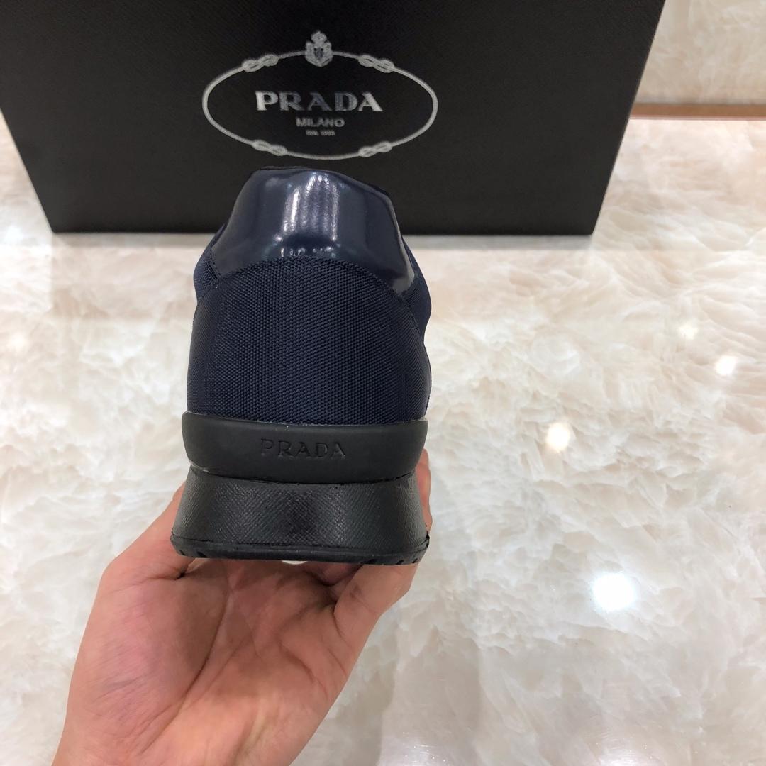 Prada Perfect Quality Sneakers Blue and blue leather heel with black sole MS071313