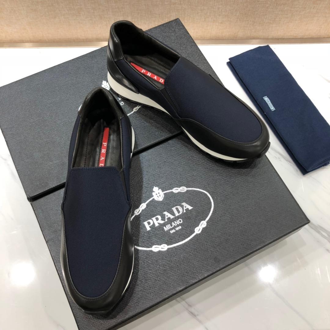 Prada Perfect Quality Sneakers Blue and black leather heel with white sole MS071288