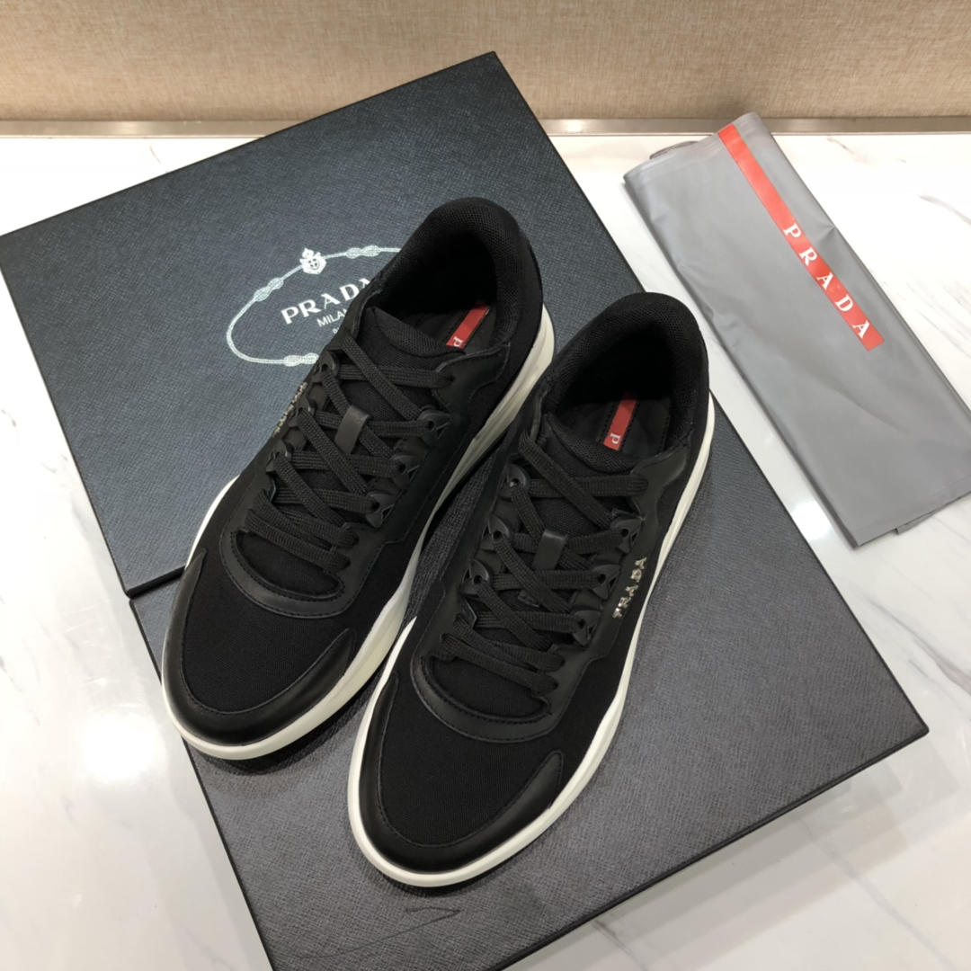 Prada Perfect Quality Sneakers Black nylon and black leather details with white sole MS071290