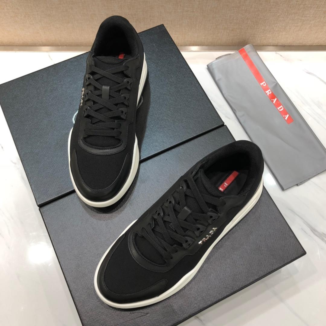 Prada Perfect Quality Sneakers Black nylon and black leather details with white sole MS071290
