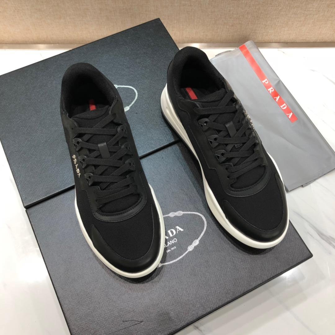 Prada Perfect Quality Sneakers Black nylon and black leather details with white sole MS071290