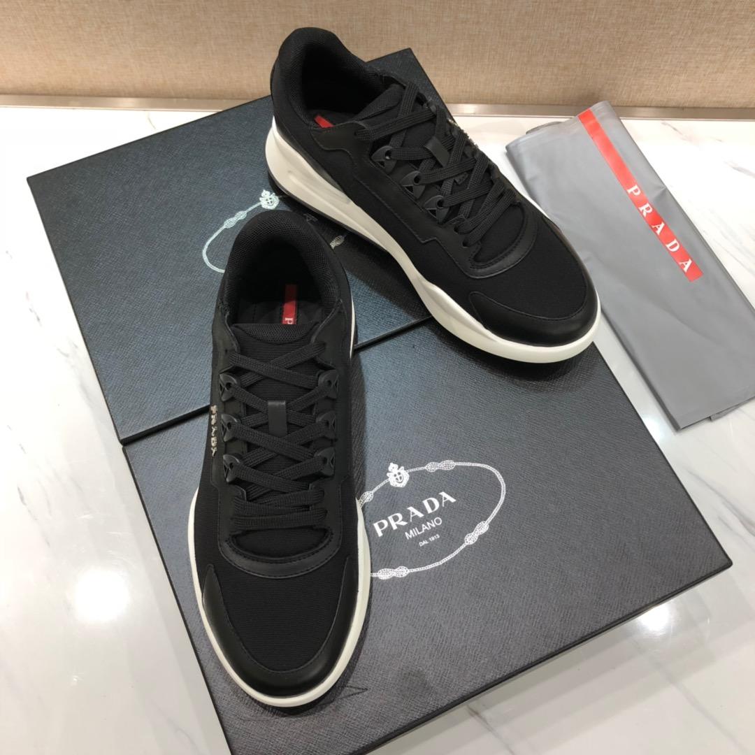 Prada Perfect Quality Sneakers Black nylon and black leather details with white sole MS071290